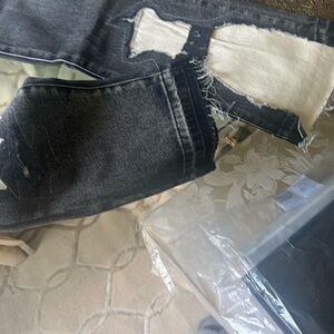 Distressed Black and White Denim Jeans